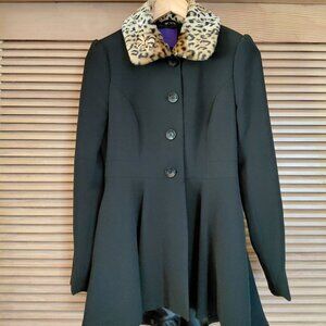 Vintage Forever 21 Black Swing Coat with Removable Faux Leopard Collar Size M